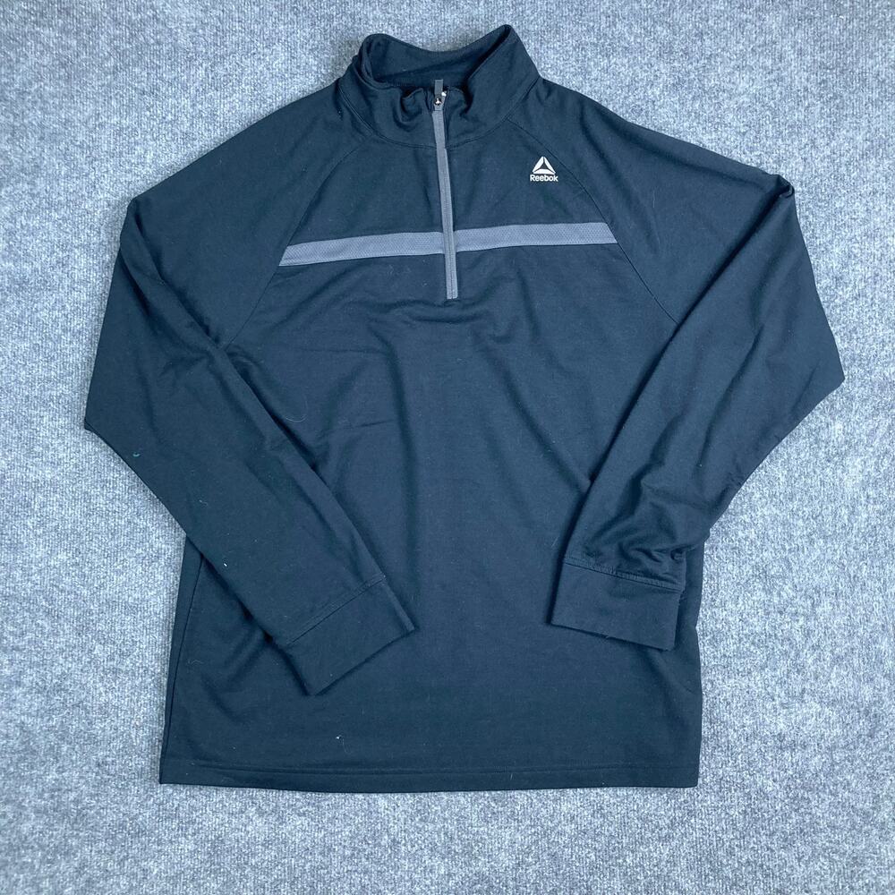 Reebok Pullover Mens XL‎ Black Quarter Zip Athletic Stretch Logo
